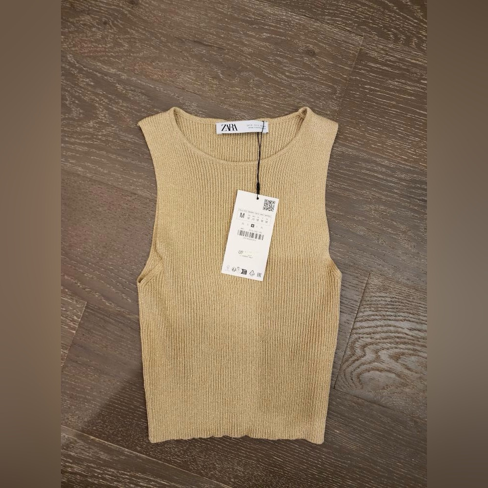 NWT Zara Gold Ribbed Tank | Size M